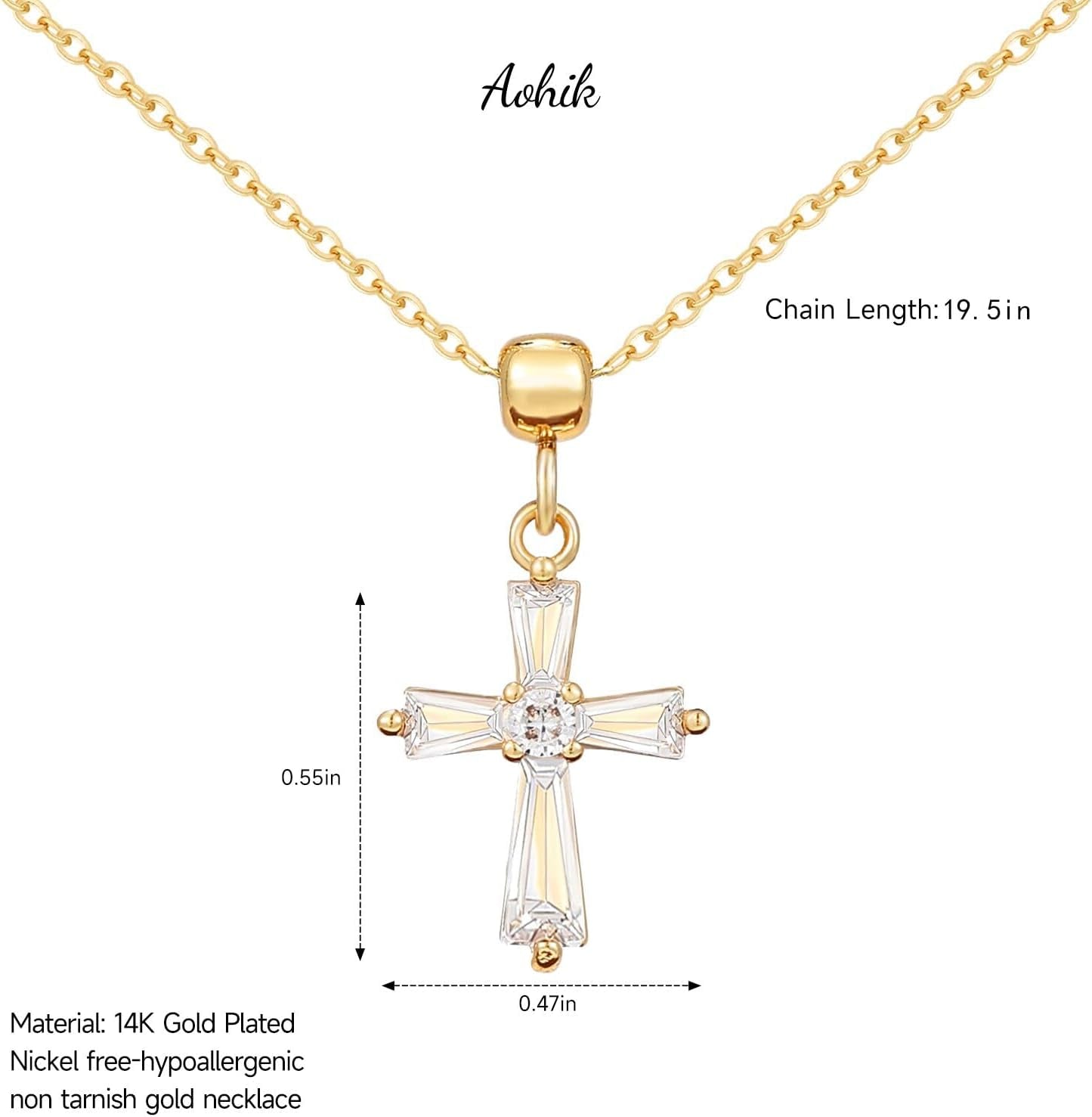 Dainty 14K Gold Choker Cross Charm Necklace for Women, Cross Gold Pendant Necklace Trendy Non Tarnish