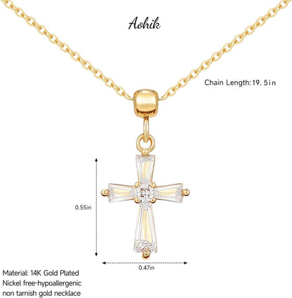 Dainty 14K Gold Choker Cross Charm Necklace for Women, Cross Gold Pendant Necklace Trendy Non Tarnish