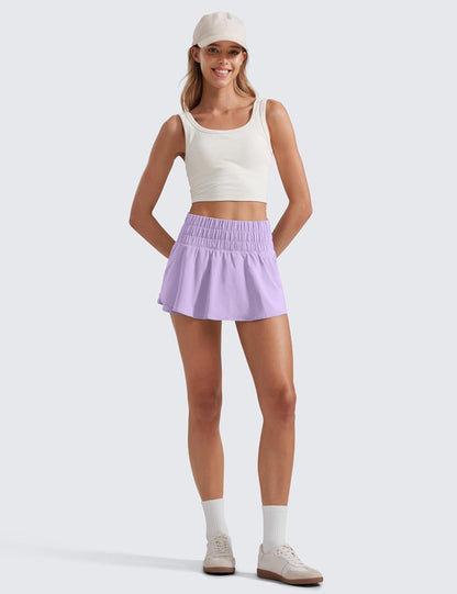 Athletic Shorts for Women High Waisted Flowy Ruffle Skirt Overlay for Workout Running Tennis with Zip Pocket