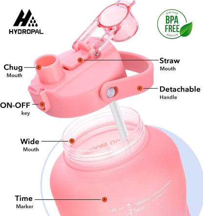 1 Gallon Water Bottles with Straw, 128 Oz / 3.8L Water Bottle BPA Free Innovative 2-IN-1 Lid Gym Bottle with Times to Drink Motivational, Large for Sports Fitness Camping Water Jug One Gallon