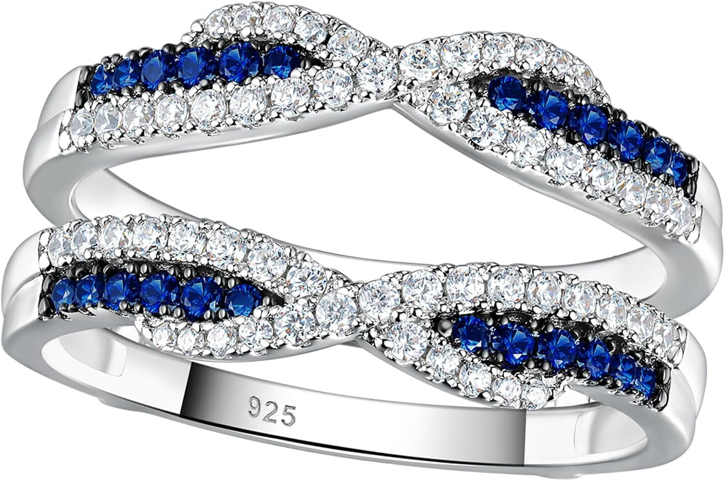 SHELOVES Blue Sapphire White CZ Ring Enhancer for Engagement Rings Infinity Wrap Guard 925 Sterling Silver 5-10 - WORLD TIME VISITS