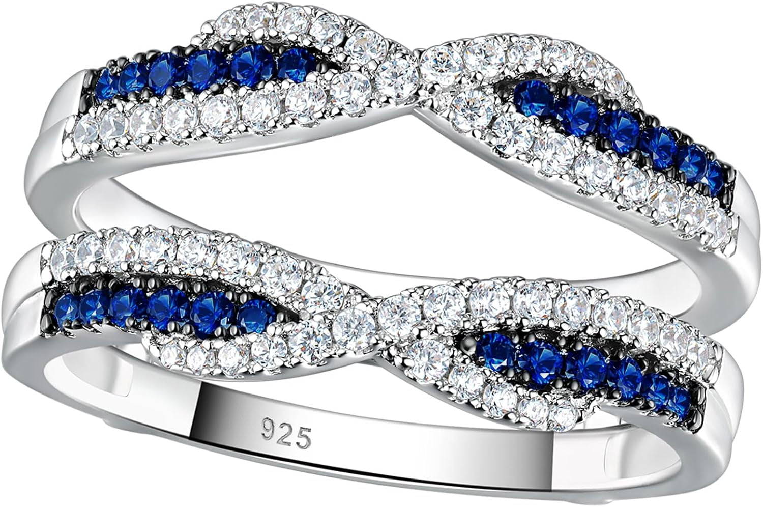 SHELOVES Blue Sapphire White CZ Ring Enhancer for Engagement Rings Infinity Wrap Guard 925 Sterling Silver 5-10 - WORLD TIME VISITS