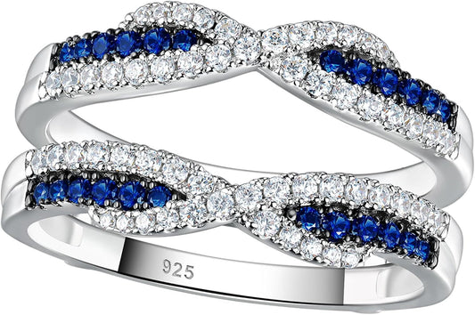 SHELOVES Blue Sapphire White CZ Ring Enhancer for Engagement Rings Infinity Wrap Guard 925 Sterling Silver 5-10 - WORLD TIME VISITS