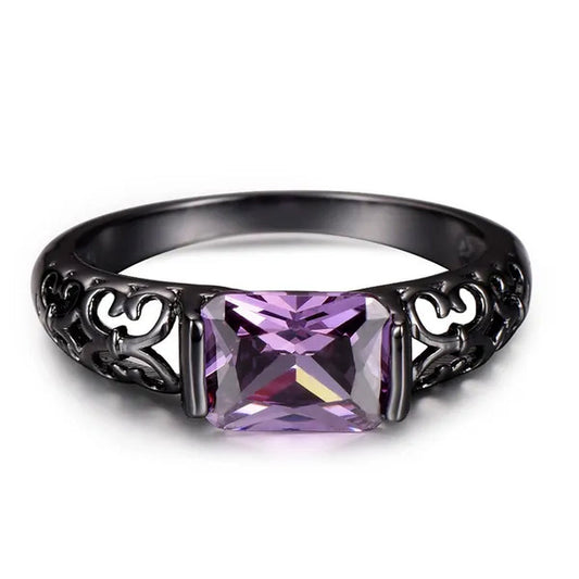 Vintage Black Gold  925 Sterling Silver Hollow Out Arabesquitic Cube Colorful Gemstone Women Rings