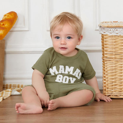 Toddler Baby Boy Summer Clothes Embroiderey Waffle Knit Short Sleeve T-Shirt Tees + Casual Shorts Cute Clothing Set
