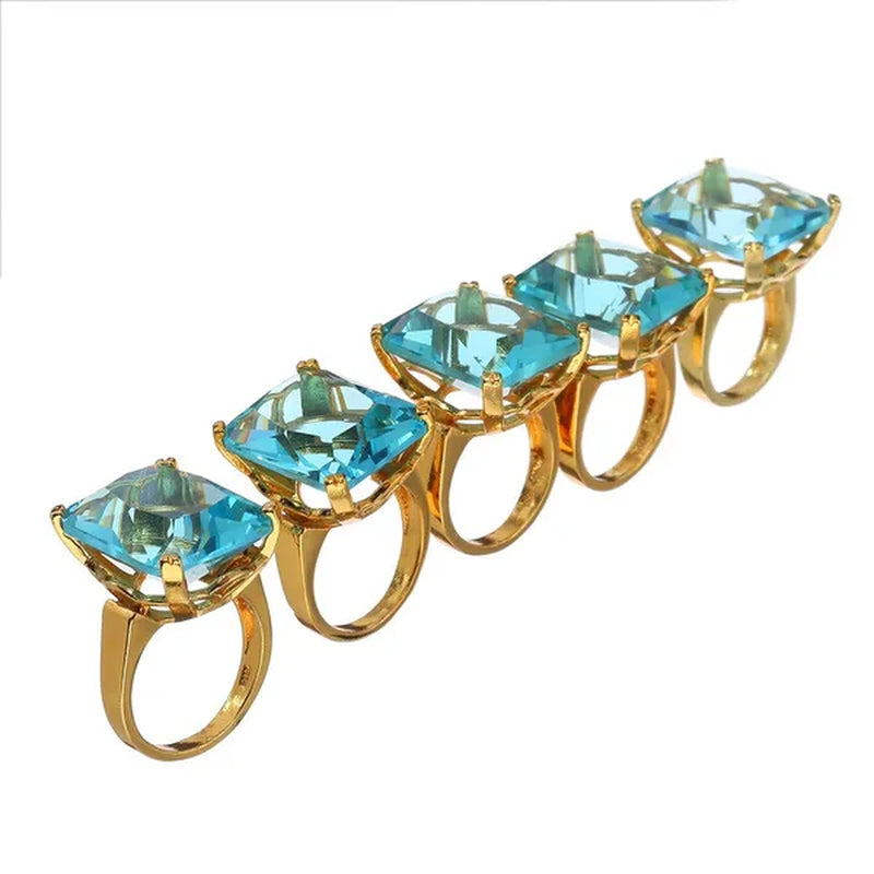 Natural Aquamarine Diamond Ring 14K Yellow Gold Women's Big Engagement Jewelry
