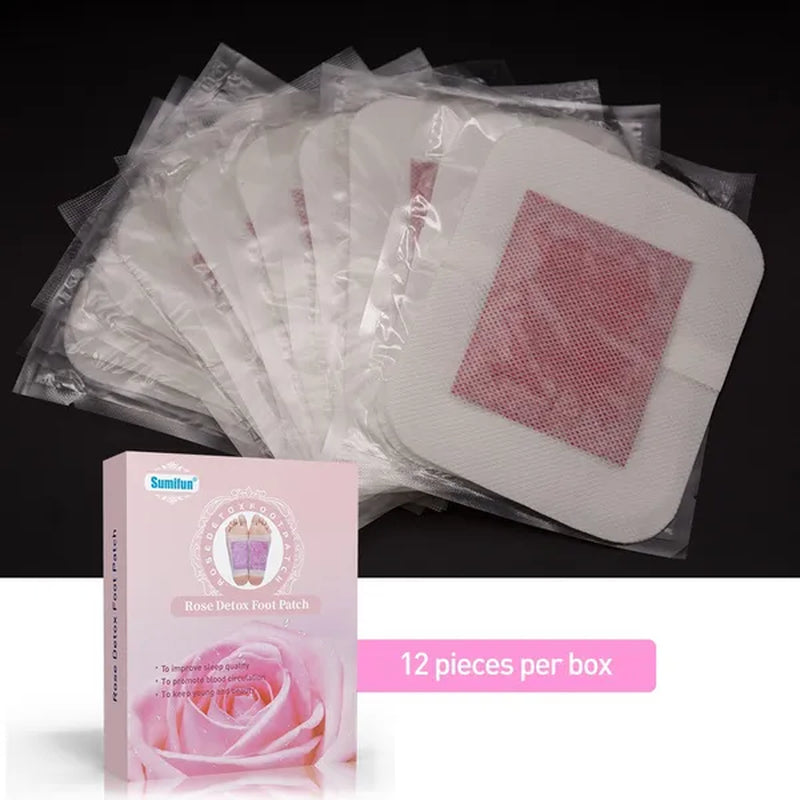 Sumifun 12Pcs/Box Rose Detox Foot Pads Foot Patches Detox Patches Adhesive Improve Sleep Quality Weight Loss Slimming Patch Health Care