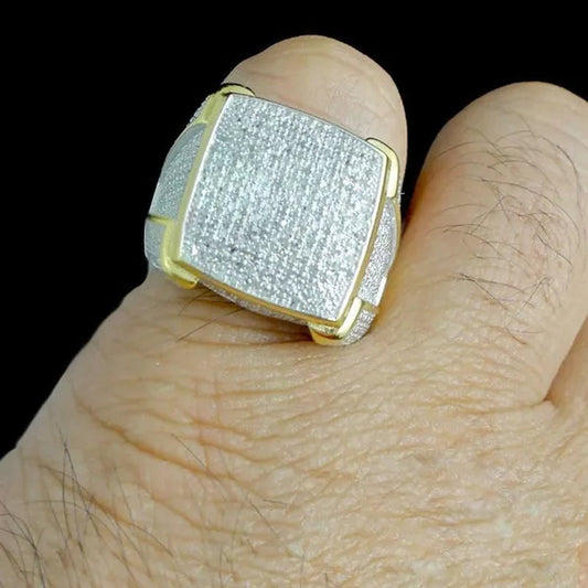 Cut Sim Diamond 14k Gold Plated 925 Silver Men's Pinky Band Wedding Ring