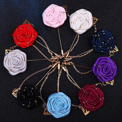 3D Brooch Rose Flower Suits Brooches Collar Gold Leaf Tassel Pin Wedding Chain Jewelry Accessory