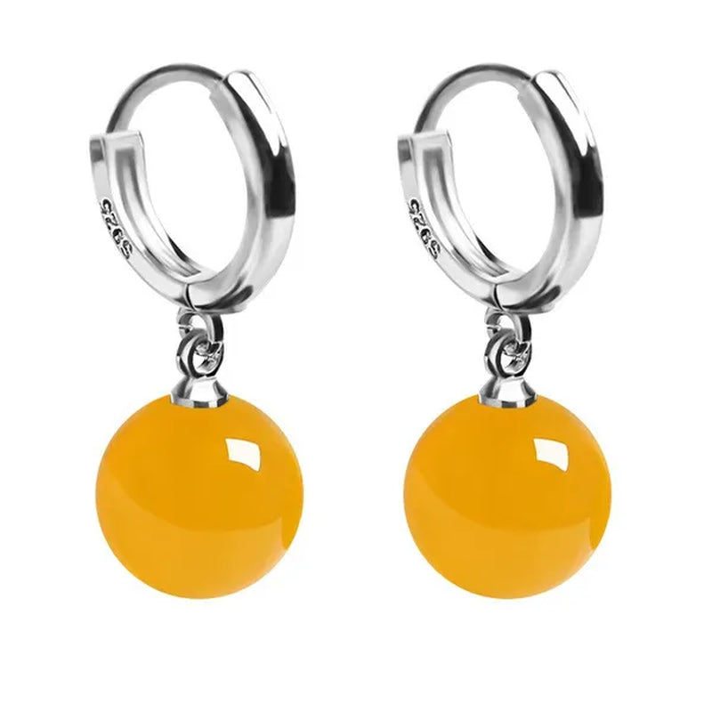 Exquisite and Fashion Yellow Agate Jade Drop Earrings for Women Luxury Stone Pearl Hoop Earrings Bridal Wedding Party Anniversary Gift Fashion Jewelry
