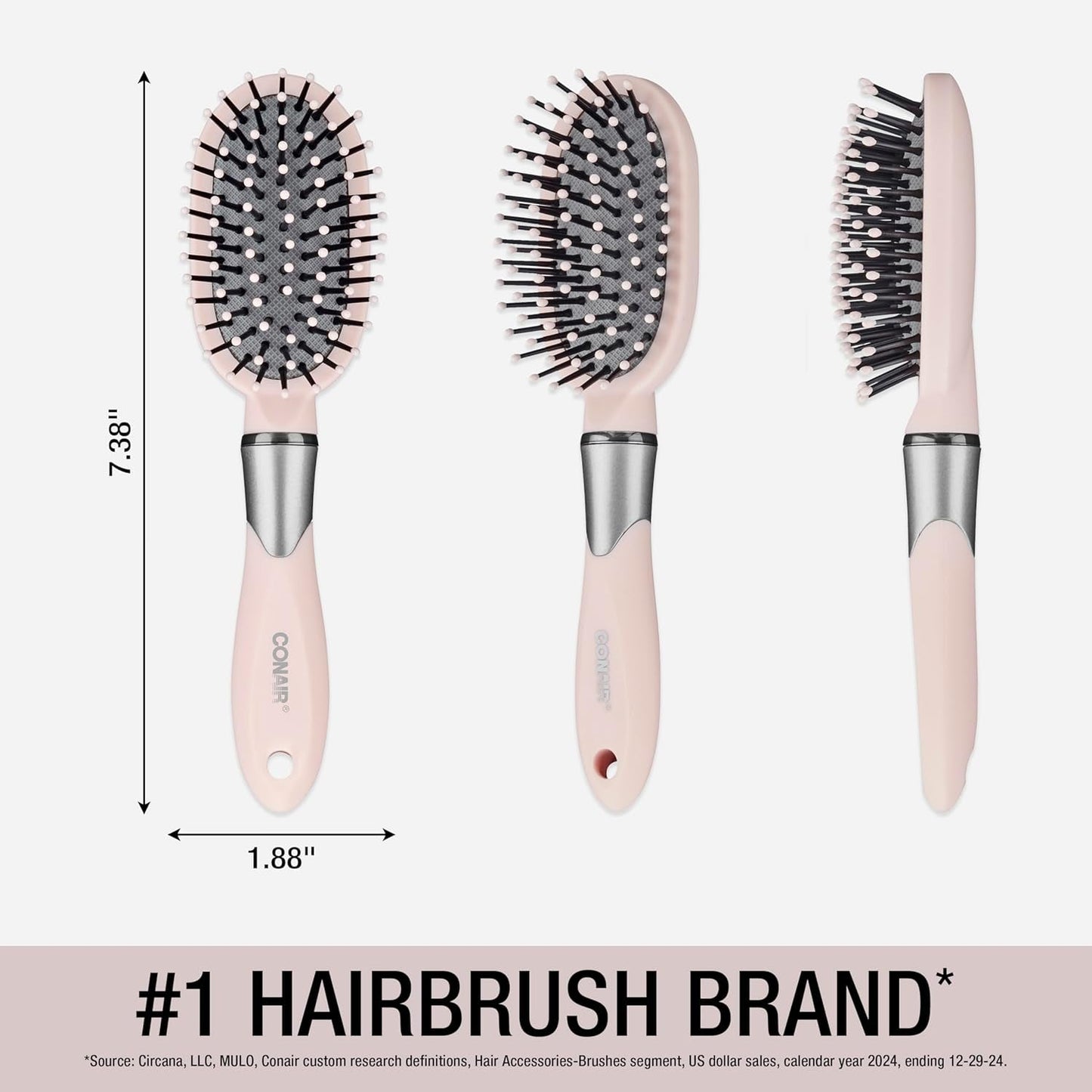 Velvet Touch Oval Cushion Hair Brush - Travel Hairbrush- Detangling - Curly or Straight Styles - Detangler Brushes - Women or Men - Colors at Random