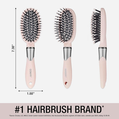 Velvet Touch Oval Cushion Hair Brush - Travel Hairbrush- Detangling - Curly or Straight Styles - Detangler Brushes - Women or Men - Colors at Random