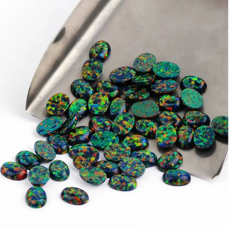AAAAA BLACK MIX OPAL Gem OVAL Cabochon Cut 8X10Mm VVS Loose Gemstone DIY Precious Stones