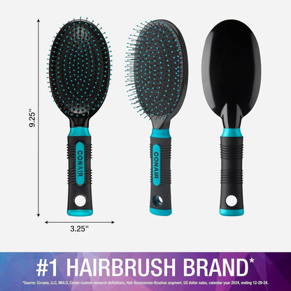Salon Results Hairbrush for Men and Women - Detangling Hair Brush - Hairbrush for All Hair Types - Wire Bristles and Cushion Base