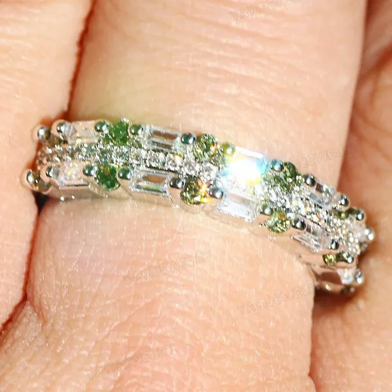 Silver Natural Gemstones Ring White Sapphire Wedding Birthstone Bride Engagement Square Brand Crown Cross Ring Jewelry Size 6 7 8 9 10