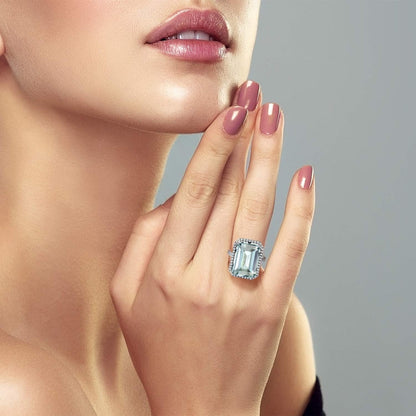 10-20 Cttw Gemstone Birthstone Engagement Ring | 925 Sterling Silver | Emerald Cut 18X13MM | Wedding Anniversary Promise Ring for Women | Available in Size 5, 6, 7, 8, 9