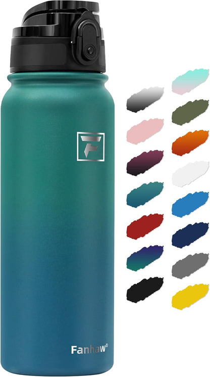 20 Oz Insulated Stainless Steel Water Bottle with 1 Lid (Chug Lid) - for Kids, Women, Men | Leak & Sweat Proof with Anti-Dust Lid (Green Blue) - WORLD TIME VISITS