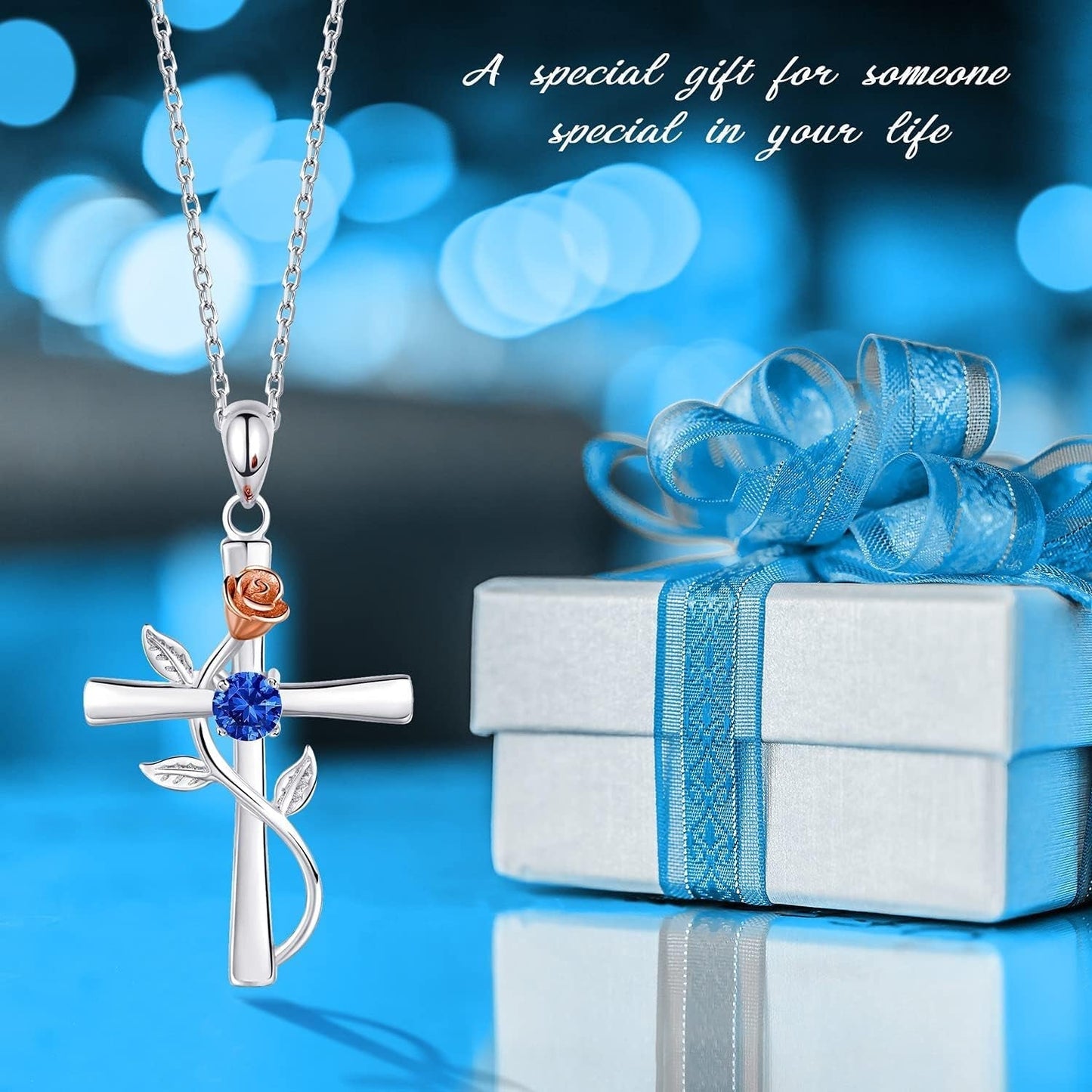 Cross Necklace for Women 925 Sterling Silver Birthstone Necklace for Womens Cross Pendant 5A Cubic Zirconia 12 Birth Months Birthday Gifts for Women Wife Her