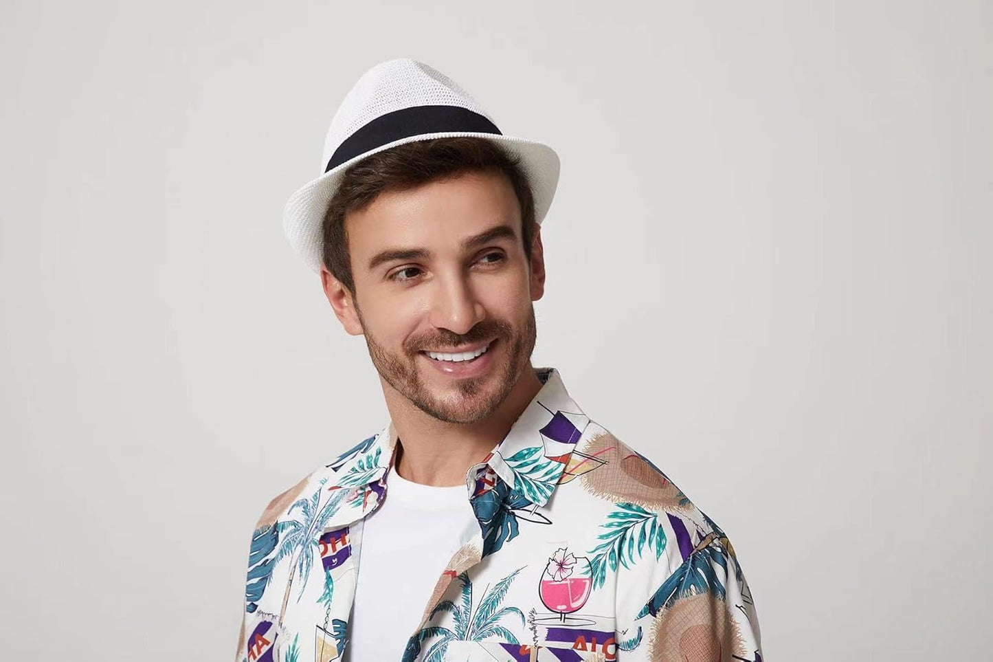 Summer Panama Straw Fedora Hats for Men Women Trilby Hat Foldable Roll up Short Brim Panama Beach Hat