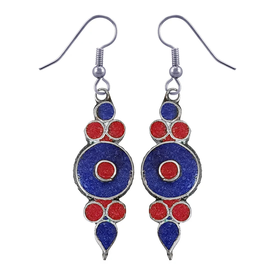 Handmade Drop Earring for Women, Coral Lapis Lazuli Gemstone Earrings, Ethnic Designer Silver Plated Fashion Jewelry for Gifts