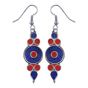 Handmade Drop Earring for Women, Coral Lapis Lazuli Gemstone Earrings, Ethnic Designer Silver Plated Fashion Jewelry for Gifts
