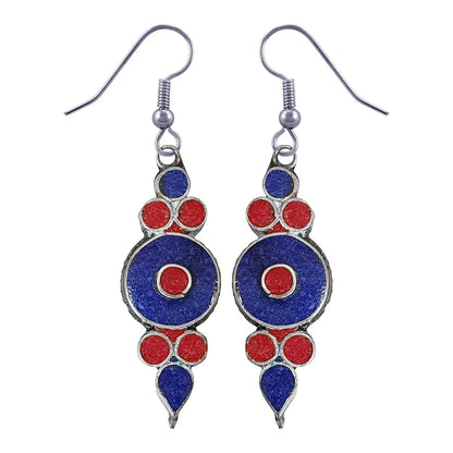 Handmade Drop Earring for Women, Coral Lapis Lazuli Gemstone Earrings, Ethnic Designer Silver Plated Fashion Jewelry for Gifts