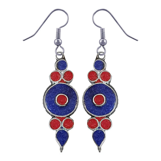 Handmade Drop Earring for Women, Coral Lapis Lazuli Gemstone Earrings, Ethnic Designer Silver Plated Fashion Jewelry for Gifts