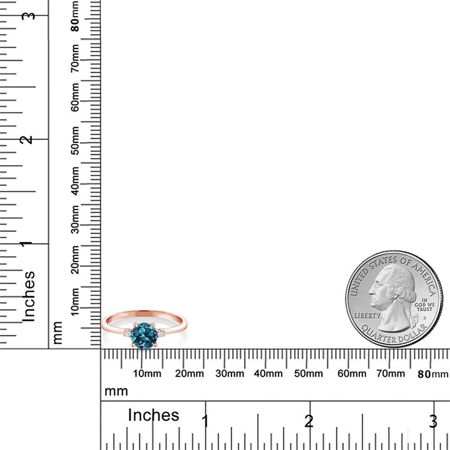 10K Rose Gold London Blue Topaz and White Created Sapphire Solitaire Engagement Ring for Women (0.78 Cttw, round 6MM, Gemstone November Birthstone, Available in Size 5,6,7,8,9)