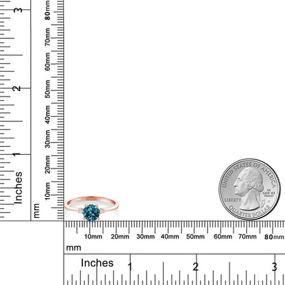 10K Rose Gold London Blue Topaz and White Created Sapphire Solitaire Engagement Ring for Women (0.78 Cttw, round 6MM, Gemstone November Birthstone, Available in Size 5,6,7,8,9)