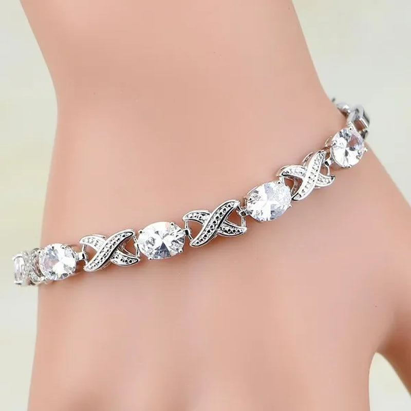 925 Sterling Silver Jewelry Blue Sapphire White Topaz Chain&Link Charm Bracelets For Women