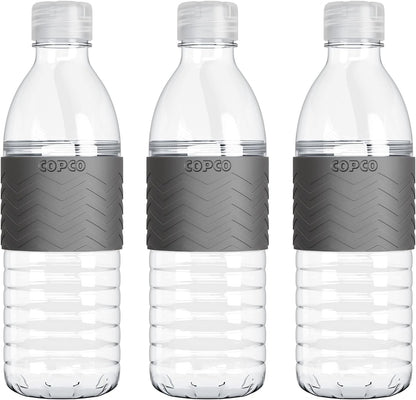 Hydra 20 Oz Tritan Water Bottle with Spill Resistant Lid & Non-Slip Sleeve (Set of 3) - Bpa-Free, Dishwasher Safe, Fits Cup Holders, Great for Gym, Travel, Office - Durable & Lightweight (Grey)