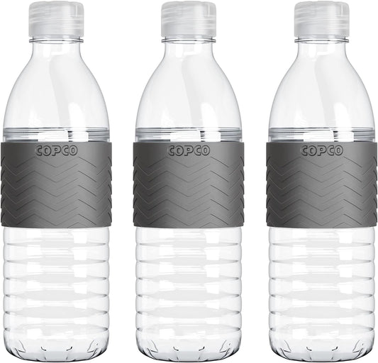 Hydra 20 Oz Tritan Water Bottle with Spill Resistant Lid & Non-Slip Sleeve (Set of 3) - Bpa-Free, Dishwasher Safe, Fits Cup Holders, Great for Gym, Travel, Office - Durable & Lightweight (Grey)