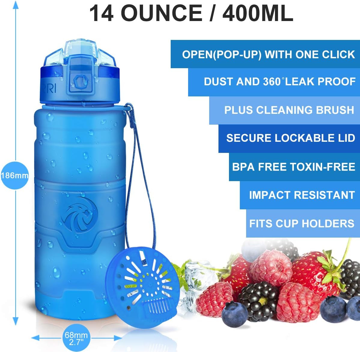 Sports Water Bottle, 400/500/700Ml/1L, BPA Free Leak Proof Tritan Lightweight Bottles for Outdoors,Camping,Cycling,Fitness,Gym,Yoga- Kids/Adults Drink Bottles with Filter, Lockable Pop Open Lid