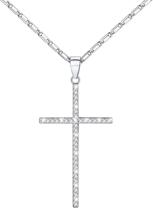 Cross Necklace for Women,Silver/14K Gold Large or Small Cross Necklaces with CZ Diamond,Faith Birthday/Christmas Gift for Her Women Mother Daughter Grandmother