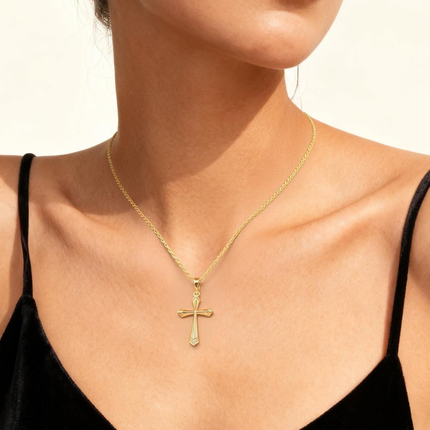 Cross Necklace for Women 14K Gold Cross Necklaces for Women Gold Crosses Chain Pendant Necklace for Womens with V-Shaped Patterns Trendy Crosses Necklaces for Womens