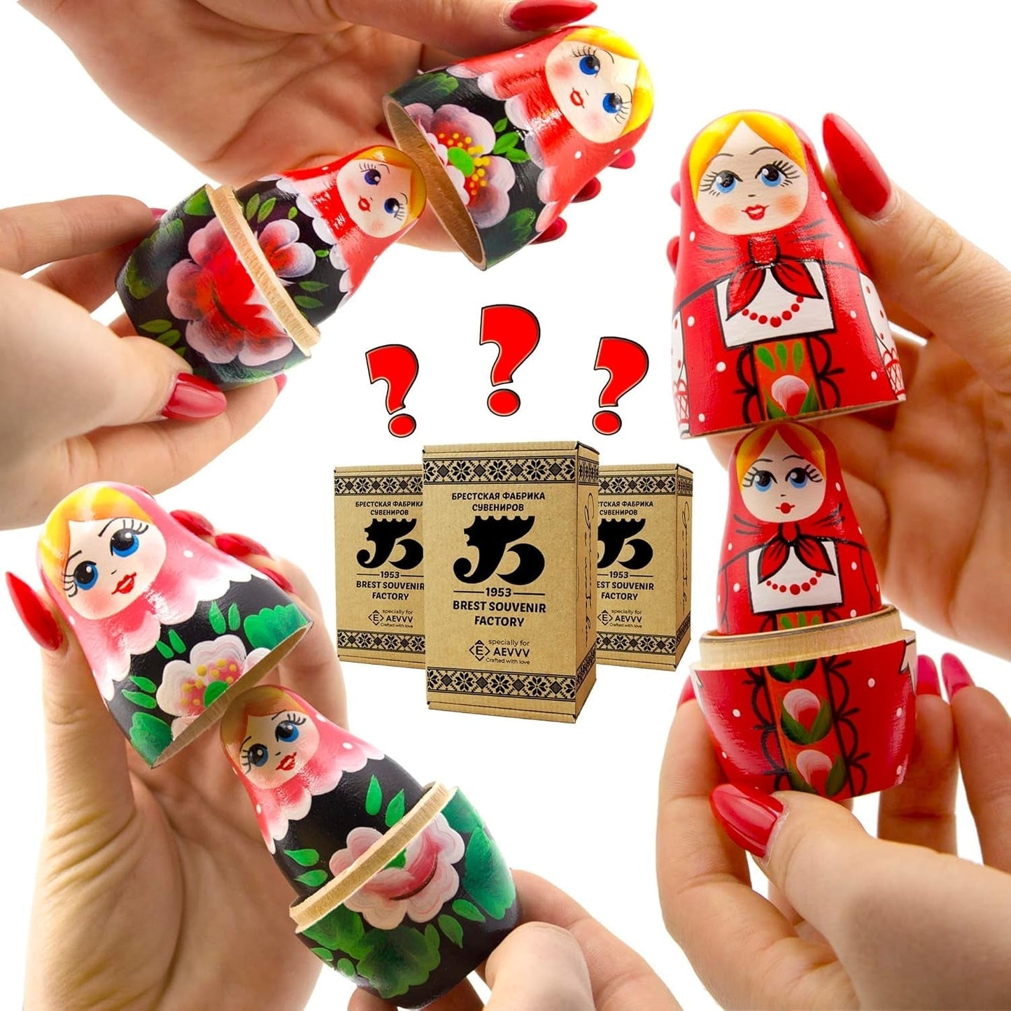 Wooden Russian Matryoshka Lot of 3 Random Sets by 5 Figures
