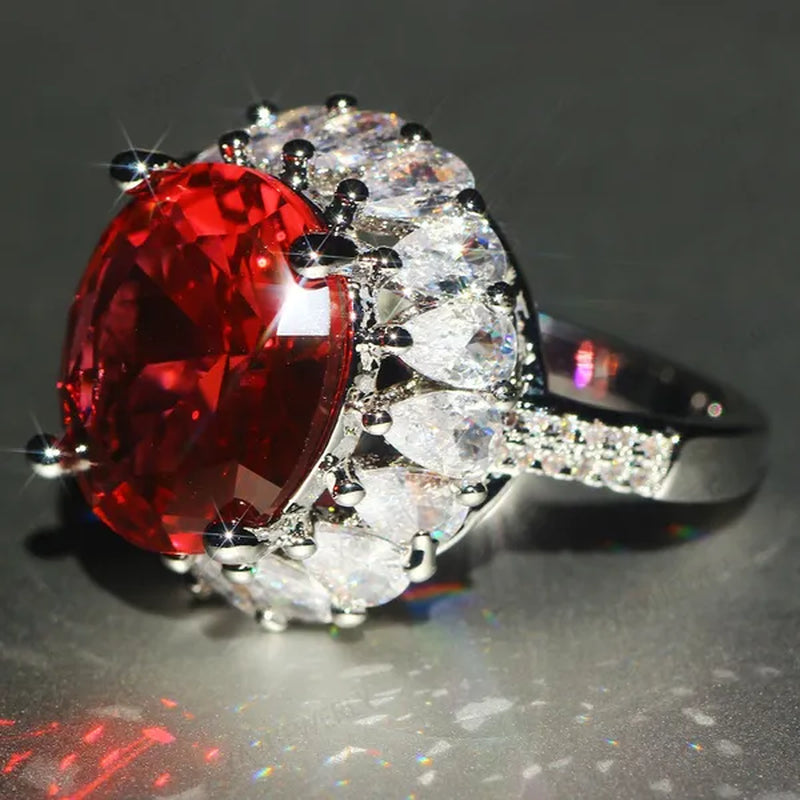 Unique Silver Natural Ruby Gemstones Birthstone Bride Princess Wedding Engagement Strange Ring Size 6 7 8 9 10