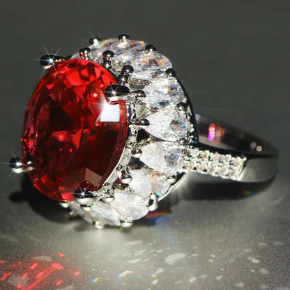 Unique Silver Natural Ruby Gemstones Birthstone Bride Princess Wedding Engagement Strange Ring Size 6 7 8 9 10