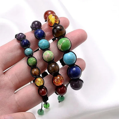 New Fashion Classic 7 Chakra Beads Bracelet Natural Stone Black Rope Braided Yoga Reiki Healing Balance Bracelets Bangles Couple Bead Bracelet Meditation Gift Jewelry