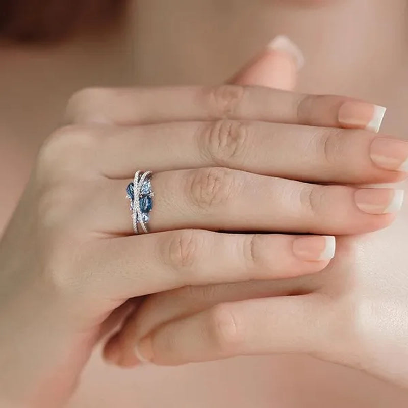 925 Sterling Silver Sparkling Blue Spinel Sapphire Diamond Ring Romantic Valentine'S Day Gift Wedding Engagement Brideal Set Party Anniversary Gift Fine Jewelry6 7 8 9 10 11