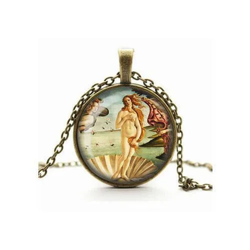 Art Necklace, The Birth of Venus by Boticelli, Glass Cameo Cabochon Art Lover Gift, Art Jewelry, Handmade Necklace - WORLD TIME VISITS