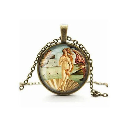 Art Necklace, The Birth of Venus by Boticelli, Glass Cameo Cabochon Art Lover Gift, Art Jewelry, Handmade Necklace - WORLD TIME VISITS