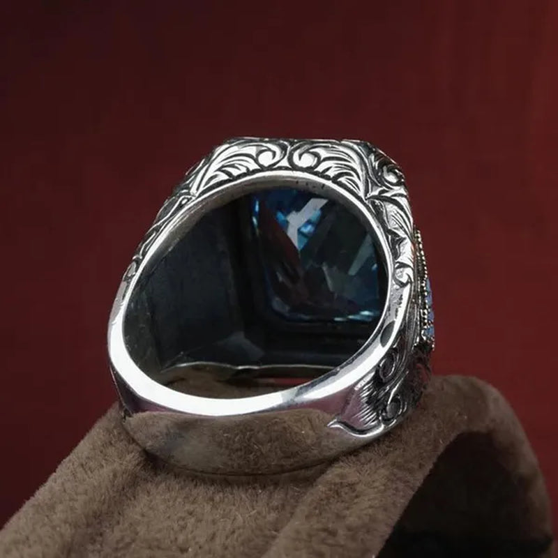 Classic Fashion Men's Ring Cutting 4.6 Carat Blue Stone Ring Noble Family Engagement Anniversary Gift Size 6-13