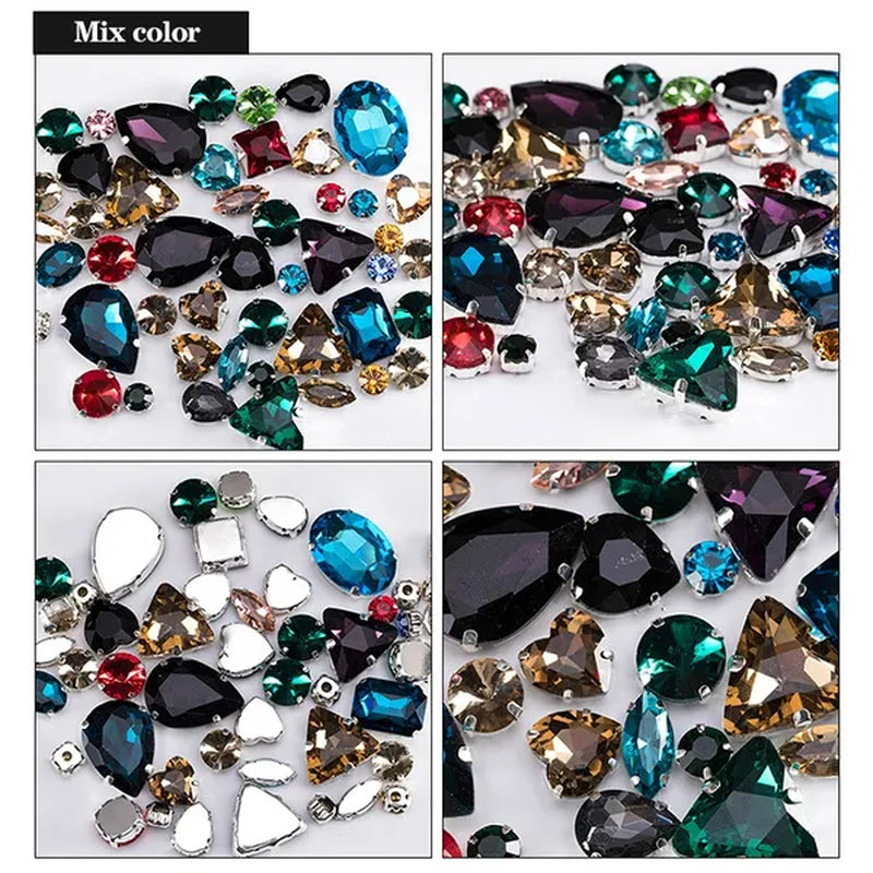 50PCS Mix Size Gold Champagne Glass Rhinestones for Clothing Loose Flatback Dress Stones Decorative Crystal Sew on Rhinestones