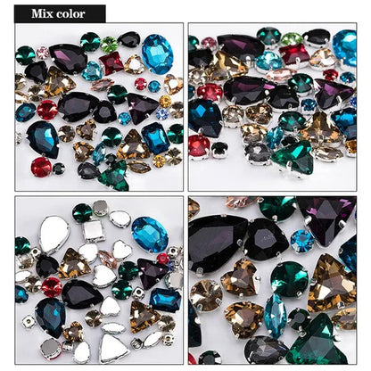 50PCS Mix Size Gold Champagne Glass Rhinestones for Clothing Loose Flatback Dress Stones Decorative Crystal Sew on Rhinestones