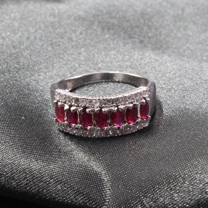 100 % Real Blood Red Ruby Wedding Ring 7 Pcs 2.5 Mm * 5 Mm Natural Ruby Silver Ring Classic 925 Sterling Silver Ruby Ring