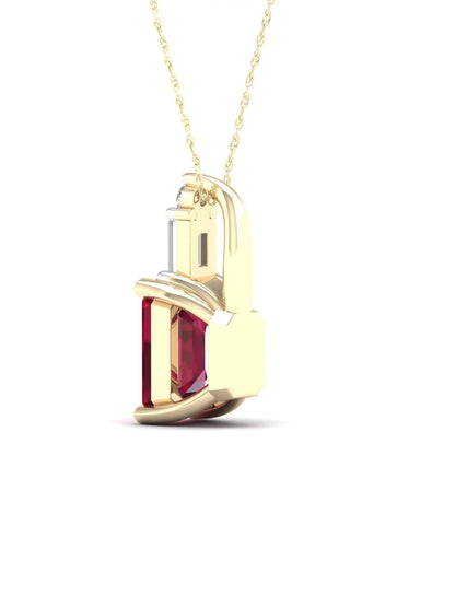 Gemstone 10K Yellow Gold Octagonal Cut Ruby and Diamond Pendant Necklace