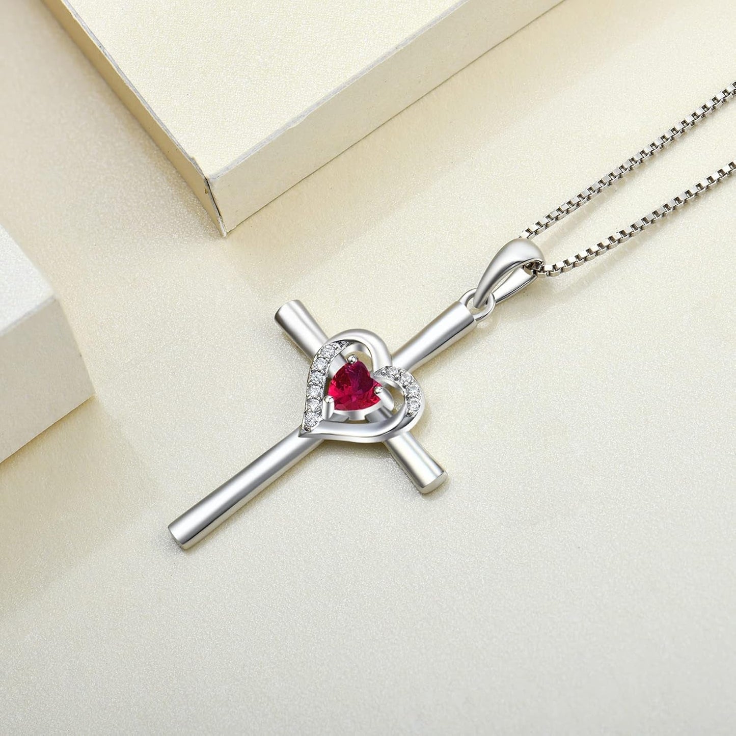 Heart Cross Necklace Sterling Silver Crucifix Pendant Gemstones Criss Jewelry for Women