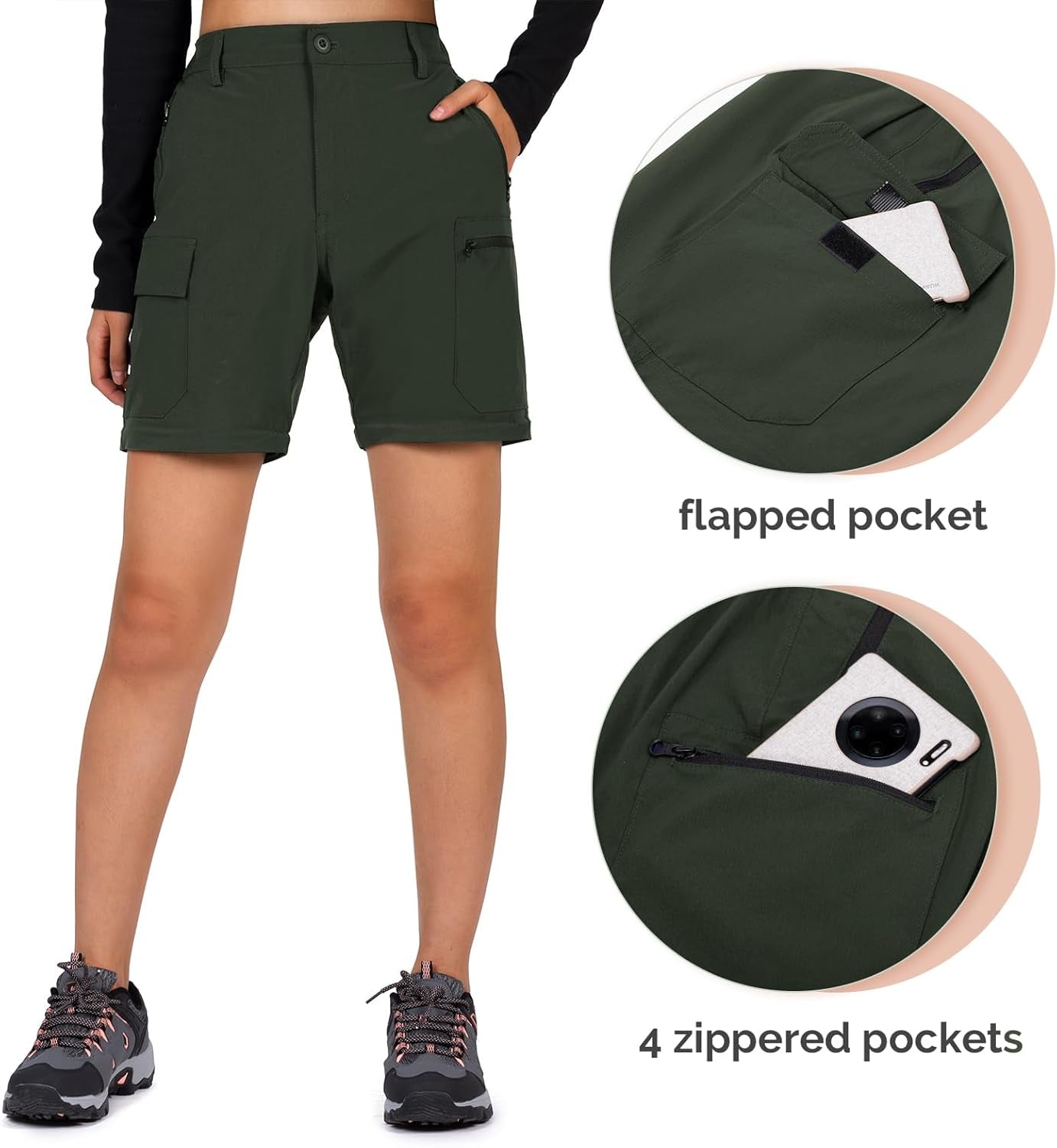 Women'S-Hiking-Pants-Convertible Quick-Dry-Stretch-Lightweight Zip-Off Outdoor Pants with 5 Deep Pockets