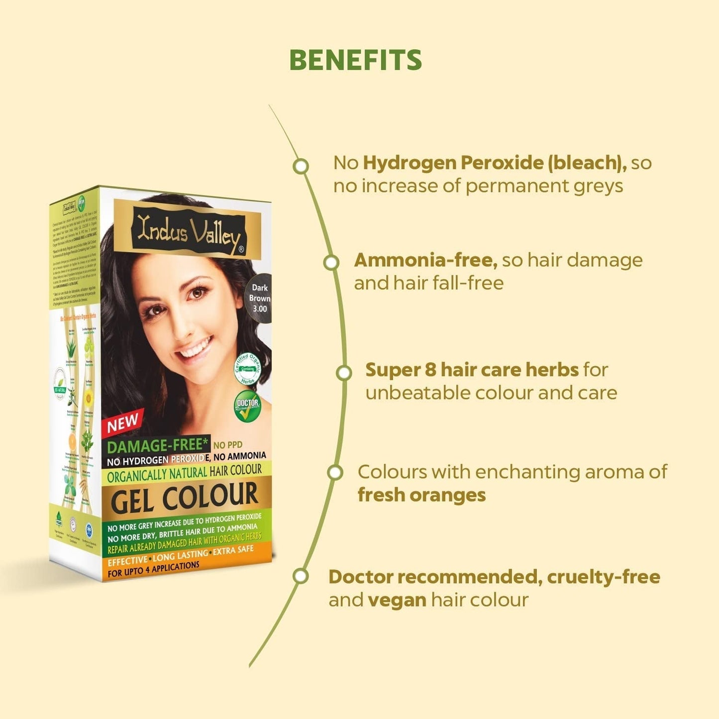 Natural Organic Damage Free Gel Hair Color | Ammonia Free, Vegan & Cruelty Free | up to 100% Gray Coverage, Long Lasting Results |Dark Brown 3.0 (20Gram+200Ml)
